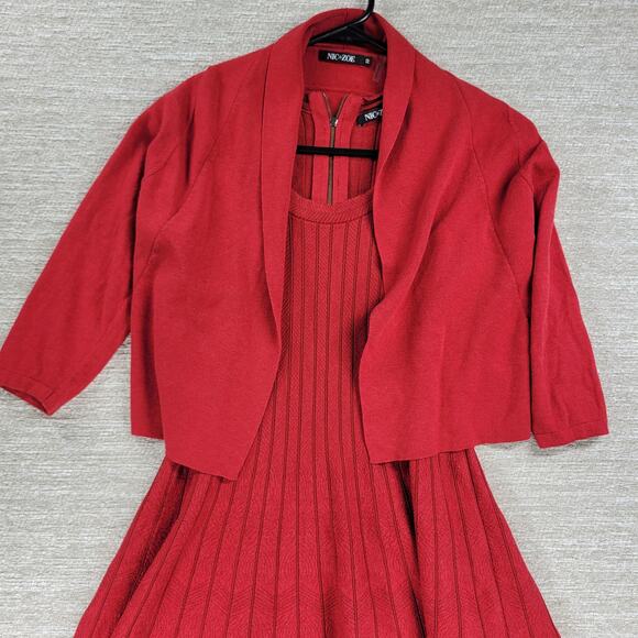 Nic + Zoe Red Knit Dress & Cardigan Set Size 2P Fit & Flare Ribbed Sweater 2pc - Picture 6 of 16